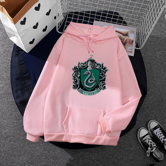 Damen nan gemütlicher Kapuzenpullover im Oversize-Cut mit heraldischem Schlangenwappen und weichem Fleece-Innenfutter EB