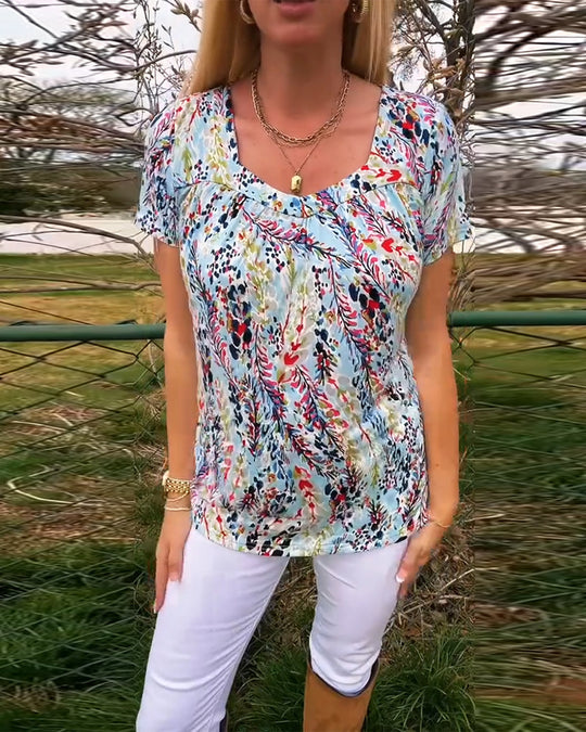 Damen nan leichte Viskosebluse mit kastiger Passe, geraffter Brustpartie und kurzem Schmetterlingsärmel EB