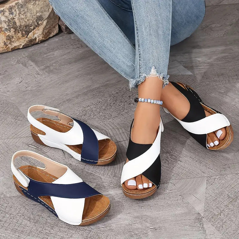 Damen Wedgesandalen mit modischem Kreuzriemen-Design und anatomischer Fußbettung EB