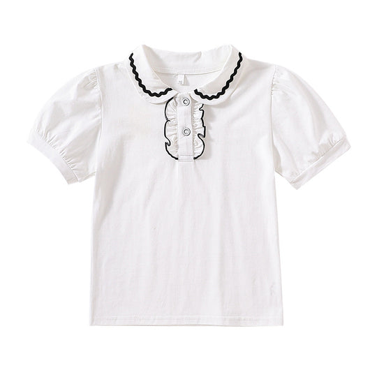 Mädchen modische Bluse mit Rüschenkragen und Puffärmeln EB