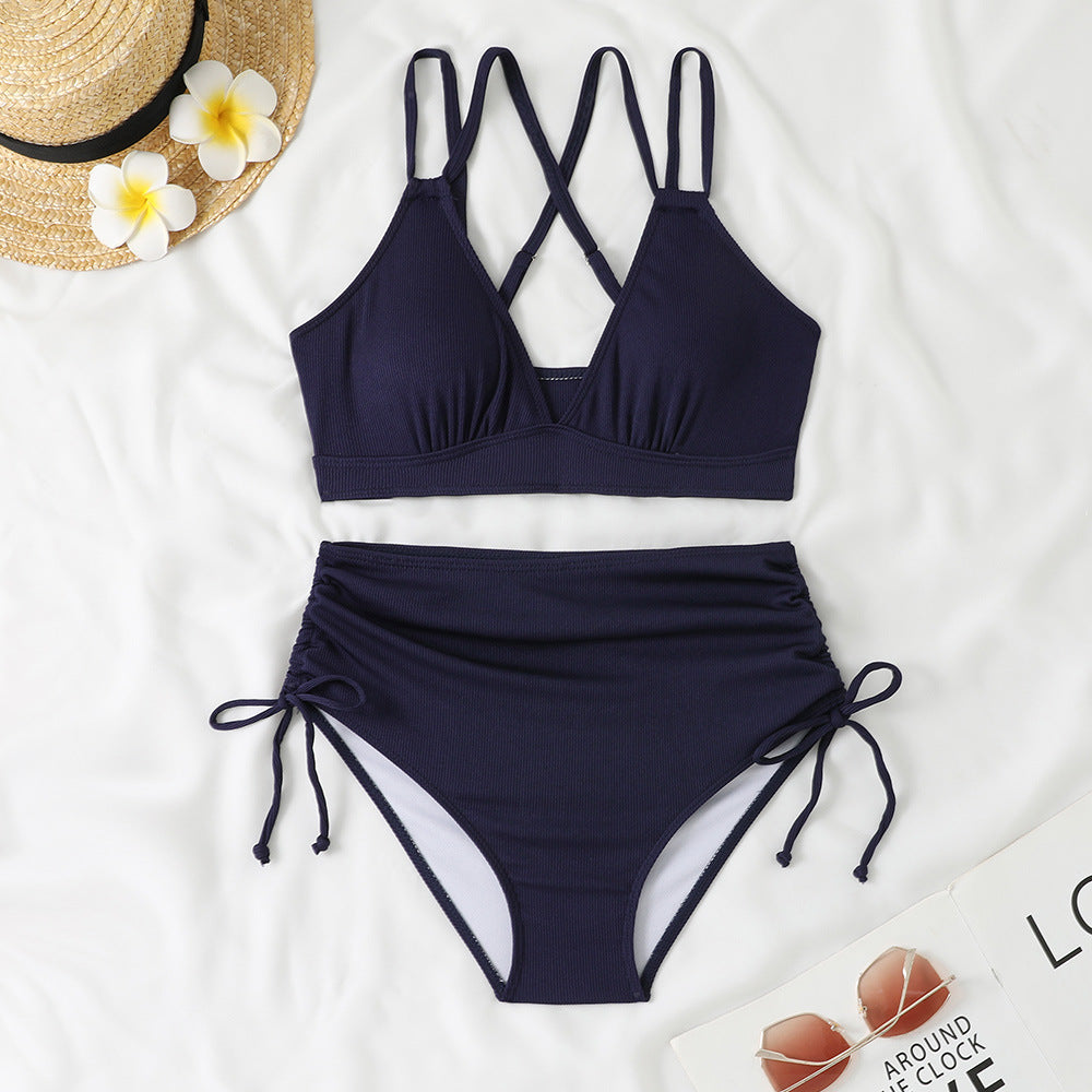 Damen Bikini-Set mit verstellbarem Kreuzträger und hoch geschnittenem Höschen EB