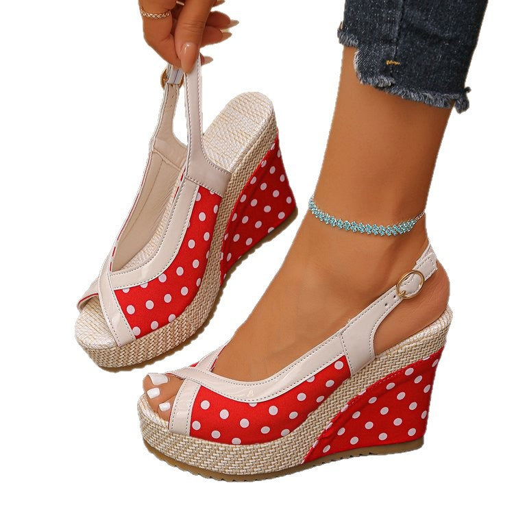 Damen Wedge-Sandalen mit buntem Punkte-Design EB