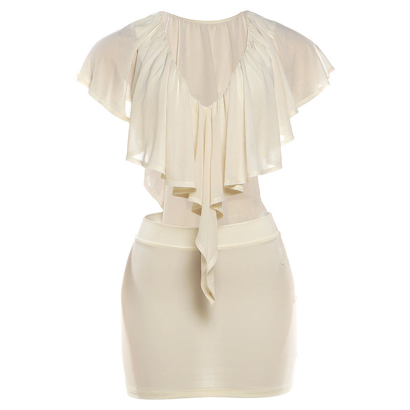 Damen elegante Bluse mit voluminösen Rüschendetails und schickem Rückenausschnitt EB