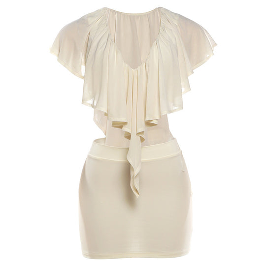 Damen elegante Bluse mit voluminösen Rüschendetails und schickem Rückenausschnitt EB