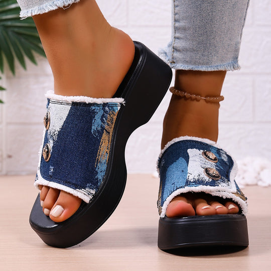 Damen Modische Clogs mit Kunstfellbesatz und dicker Sohle EB