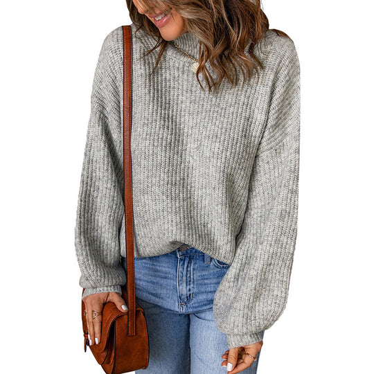 Damen lässiger Pullover mit hohen Kragen und strukturiertem Muster EB