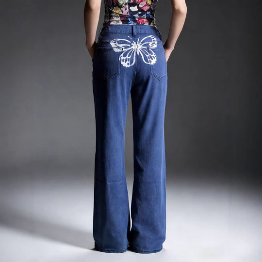 Damen nan hochgeschnittene weich fallende Schlagjeans aus Stretch-Denim mit figurformender Passform EB