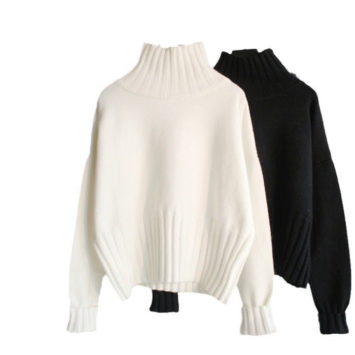 Damen Oversized Rollkragenpullover mit geschlitzten Ärmeln und Rippstruktur EB