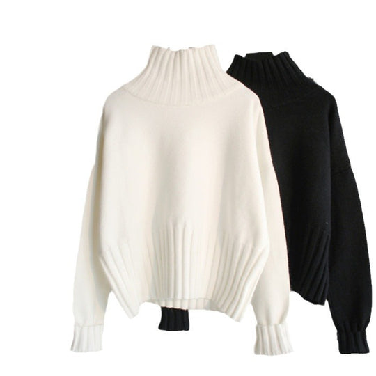 Damen Oversized Rollkragenpullover mit geschlitzten Ärmeln und Rippstruktur EB