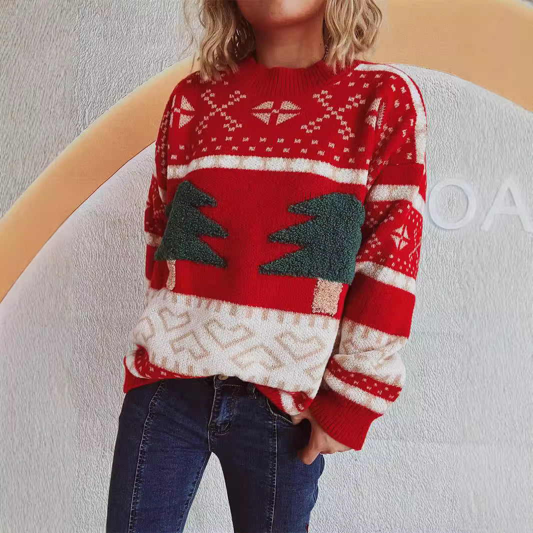 Damen festlicher Strickpullover mit weihnachtlichem Motiv und weichem Material EB