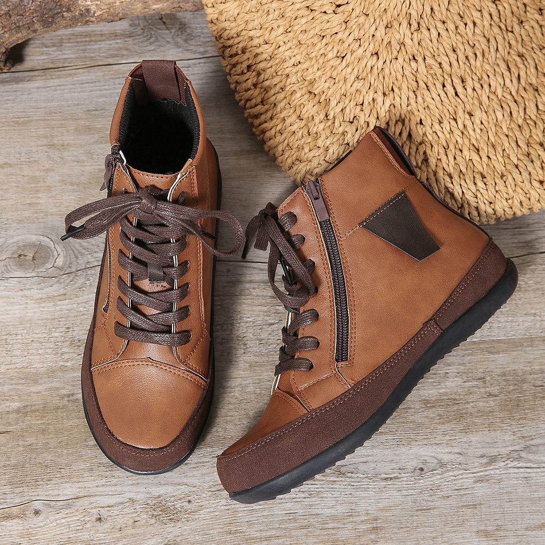 Damen  hochgeschnittene Freizeit-Sneaker-Stiefelette mit seitlichem Reißverschluss gepolstertem Fußbett und rutschfester Gummisohle EB
