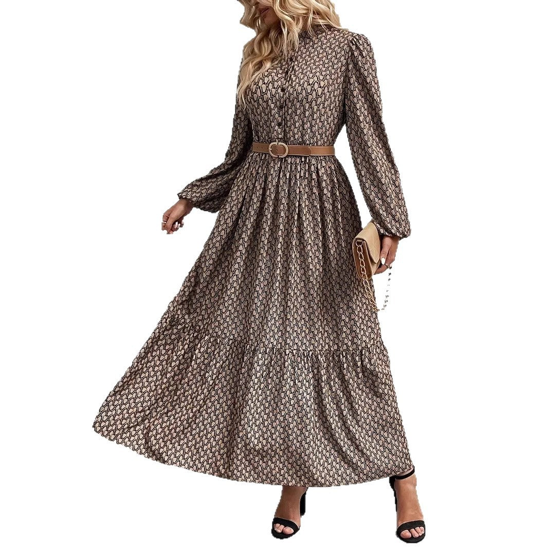 Damen Maxikleid mit raffiniertem Muster und Taillengürtel EB
