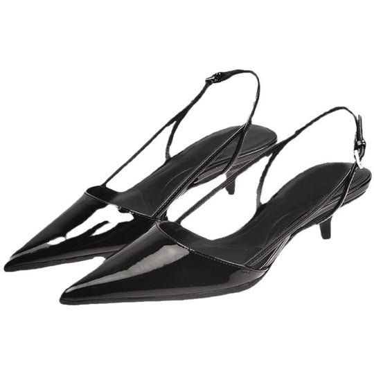Damen Slingback-Pumps mit spitzem Absatz und glänzender Lackoberfläche EB