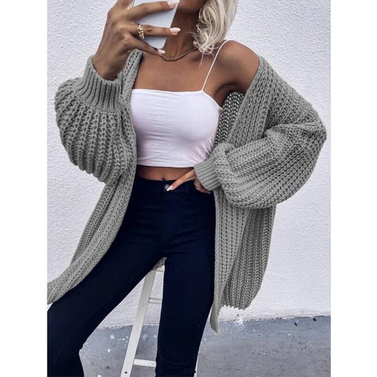 Damen Grobstrickjacke mit voluminösen Ärmeln und offener Front EB
