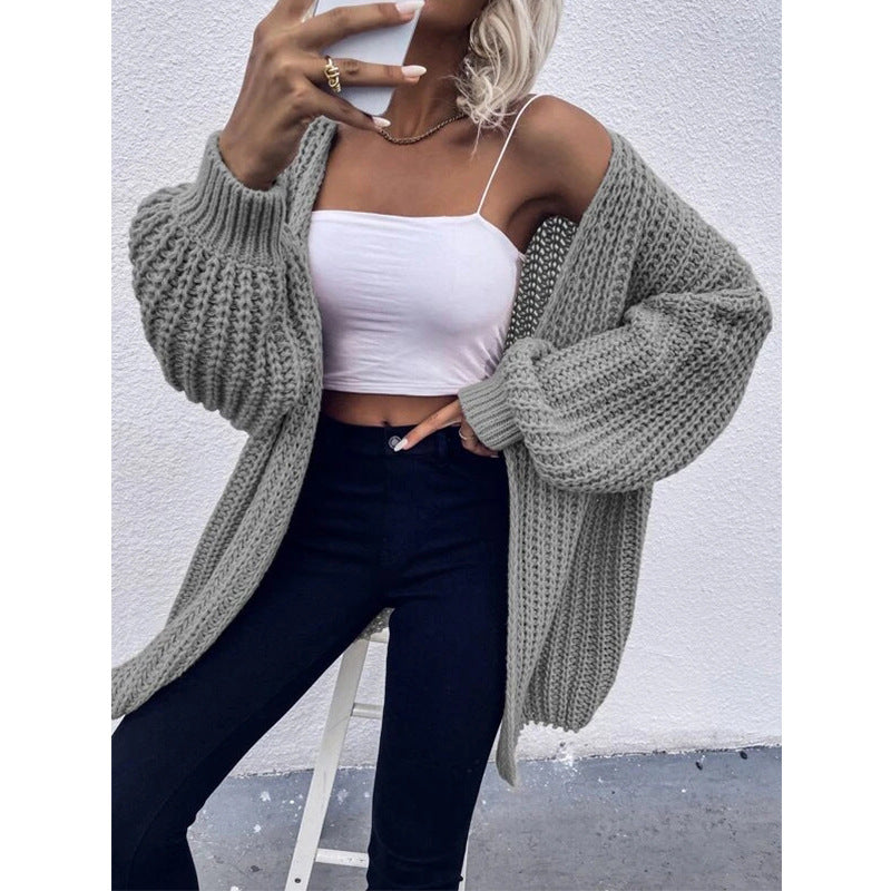 Damen Grobstrick Cardigan mit weit geschnittenen Ärmeln und lässigem Look EB