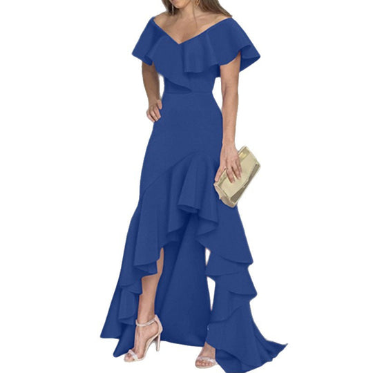 Damen Maxikleid mit voluminösen Rüschen und schulterfreiem Design EB