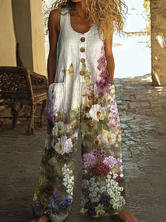 Damen Künstlerische Blumenmuster Latzhose EB