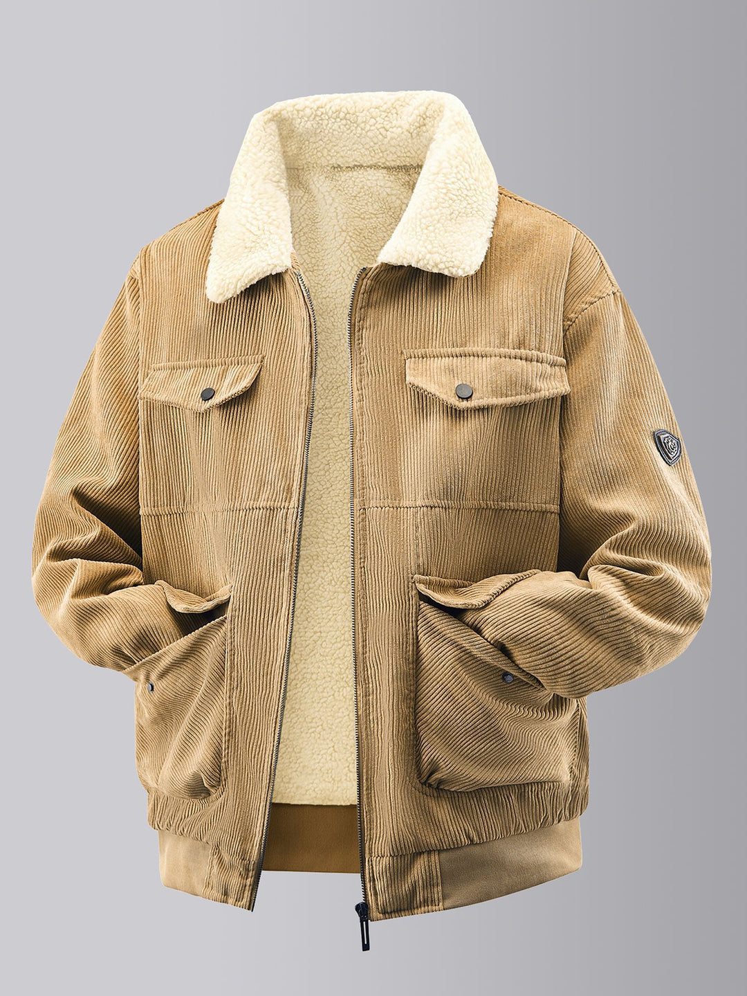Herren kuschelige Teddy-Fleecejacke mit praktischen Brusttaschen und elastischen Bündchen EB