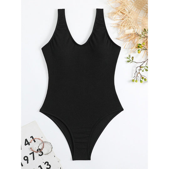 Damen Einteiler Badeanzug mit elegantem V-Ausschnitt und figurformendem Schnitt EB