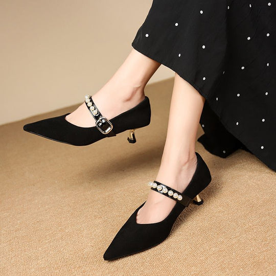 Damen elegante Pumps mit Perlenschmuck EB