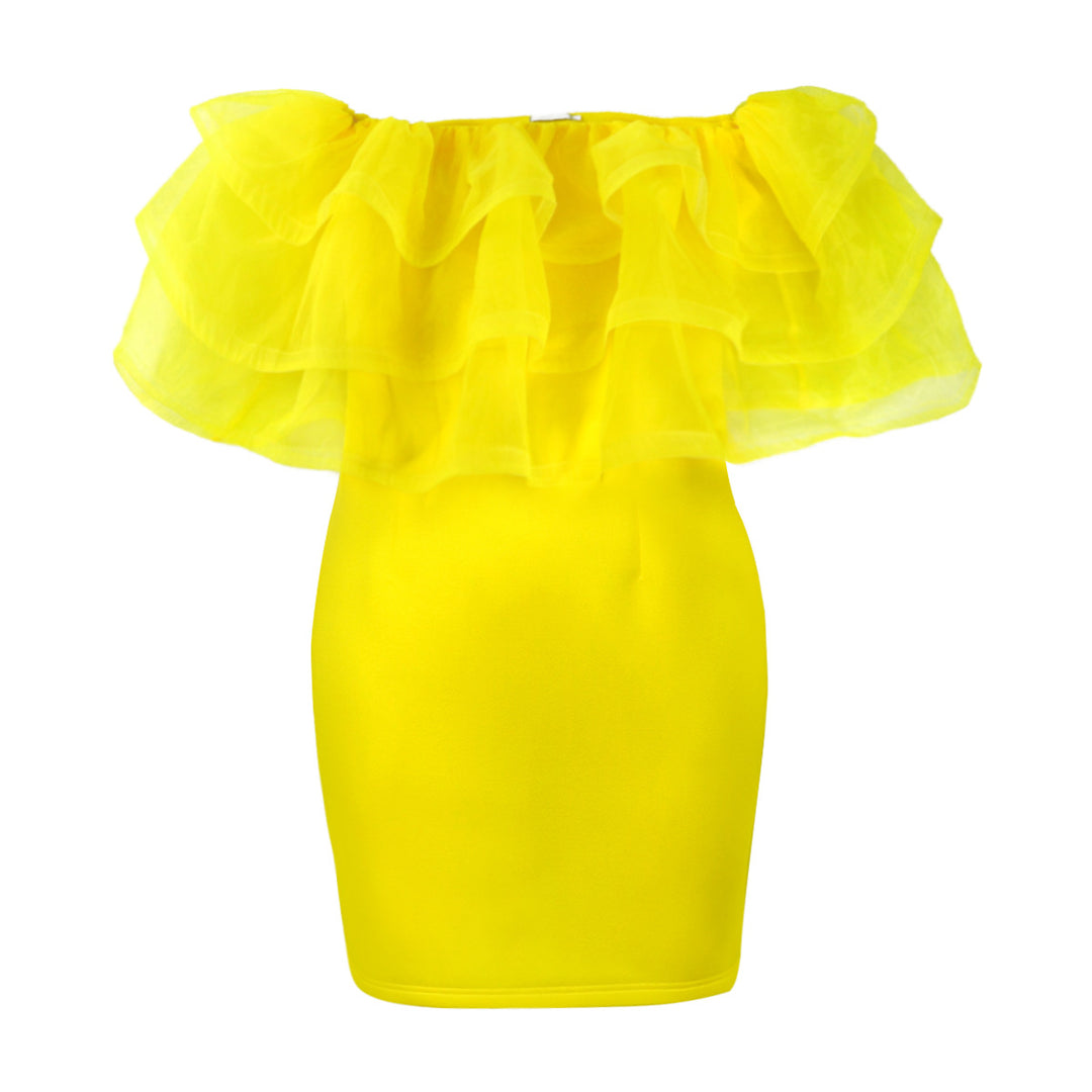 Damen Off-Shoulder-Kleid mit voluminösem Tüllvolant EB