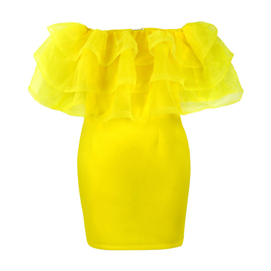 Damen Off-Shoulder-Kleid mit voluminösem Tüllvolant EB