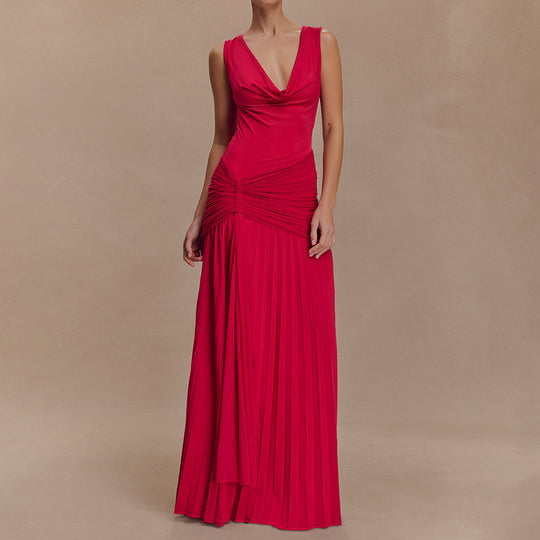 Damen Elegantes Maxikleid mit fließendem Stoff und Raffungen EB