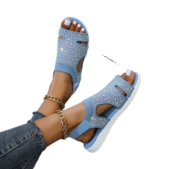 Damen Sportliche Sandalen mit strassbesetztem Obermaterial und flexiblem Riemendesign EB