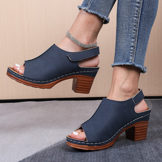 Damen Clogs mit elegantem offenes Design und komfortablem Blockabsatz EB