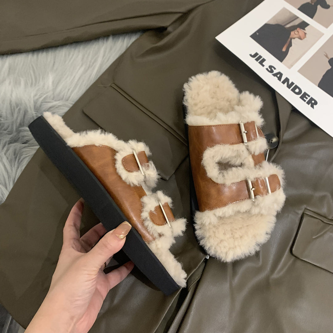 Damen Gemütliche Clogs mit verstellbaren Riemen und flauschigem Innenfutter EB