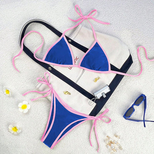 Damen Triangel-Bikini mit verspieltem Kordeldetail EB