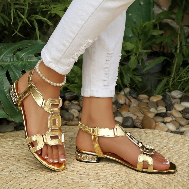 Damen Glänzende Riemensandalen mit modischen Schnallen EB