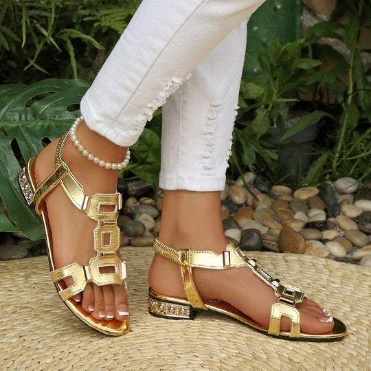 Damen Glänzende Riemensandalen mit modischen Schnallen EB