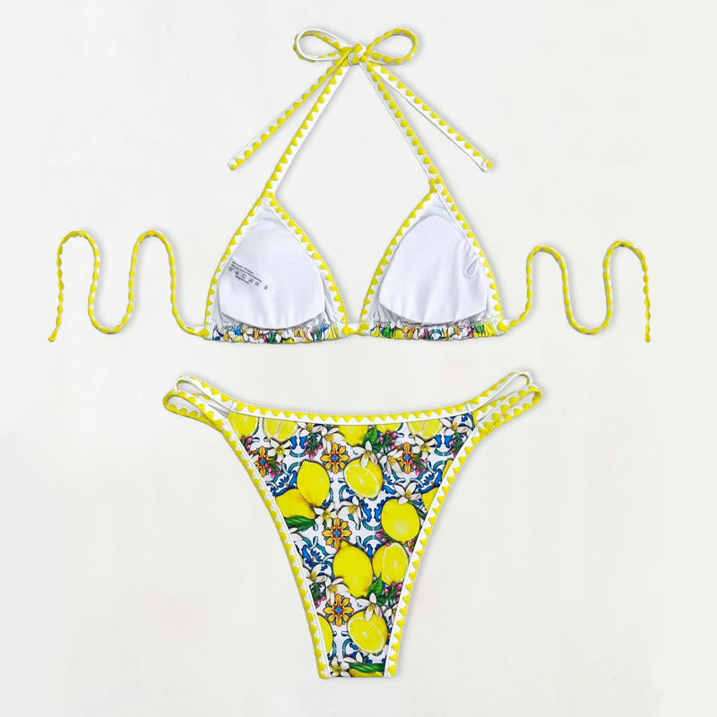 Damen Triangel-Bikini mit fröhlichem Zitrusmuster EB