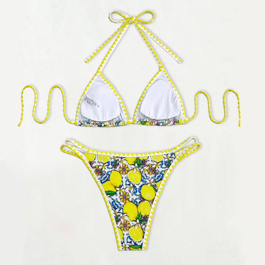 Damen Triangel-Bikini mit fröhlichem Zitrusmuster EB