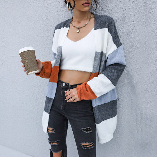 Damen Strickjacke im modischen Blockstreifen-Design EB