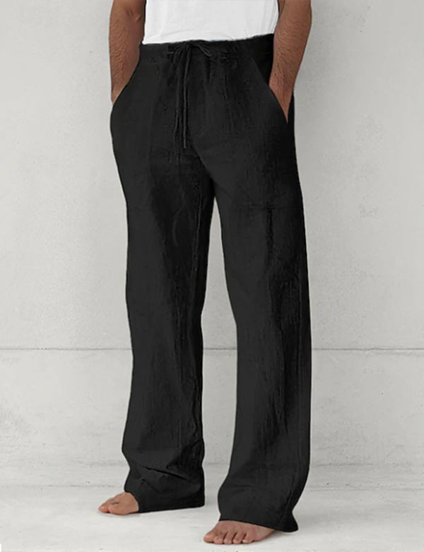 Herren nan leichte Relax-Chino aus Leinenmix mit weitem Bein, Kordelbund und seitlichen Eingrifftaschen EB
