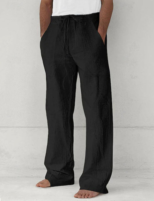 Herren nan leichte Relax-Chino aus Leinenmix mit weitem Bein, Kordelbund und seitlichen Eingrifftaschen EB