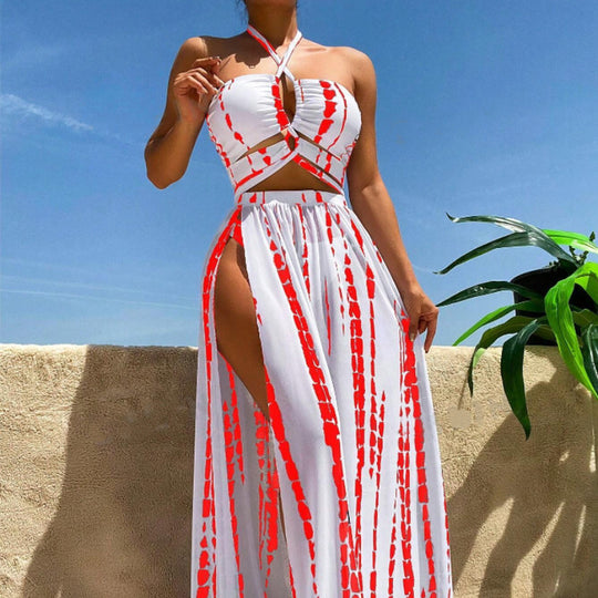 Damen Bikini-Set mit elegantem Maxirock und femininem Oberteil EB