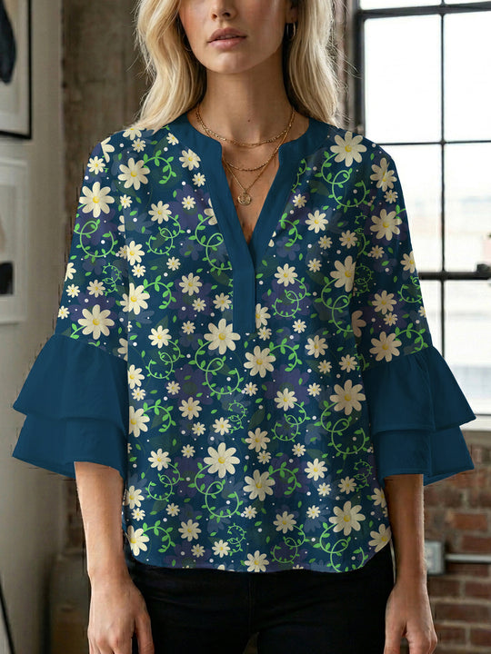 Damen Bluse mit voluminösen Ärmeln und floralem Design EB