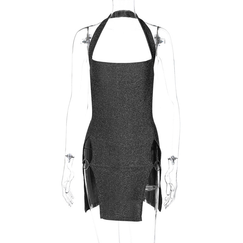 Damen Glamouröses Minikleid mit Halterneck und eleganten Seitenausschnitten EB