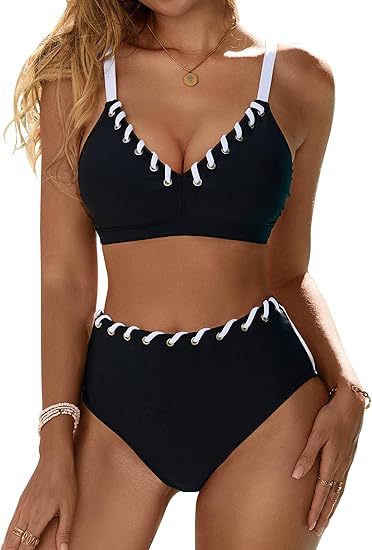 Damen Hochgeschnittener Bikini mit Schnürdetails EB