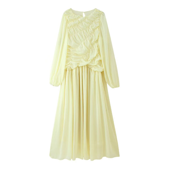 Damen Maxikleid mit eleganter Raffung und voluminösen Ärmeln EB