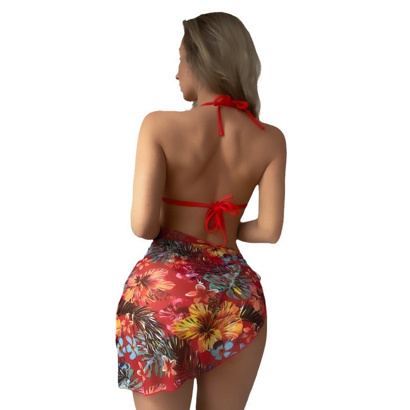 Damen Bikini mit verstellbaren Trägern und floralem Wickelrock EB