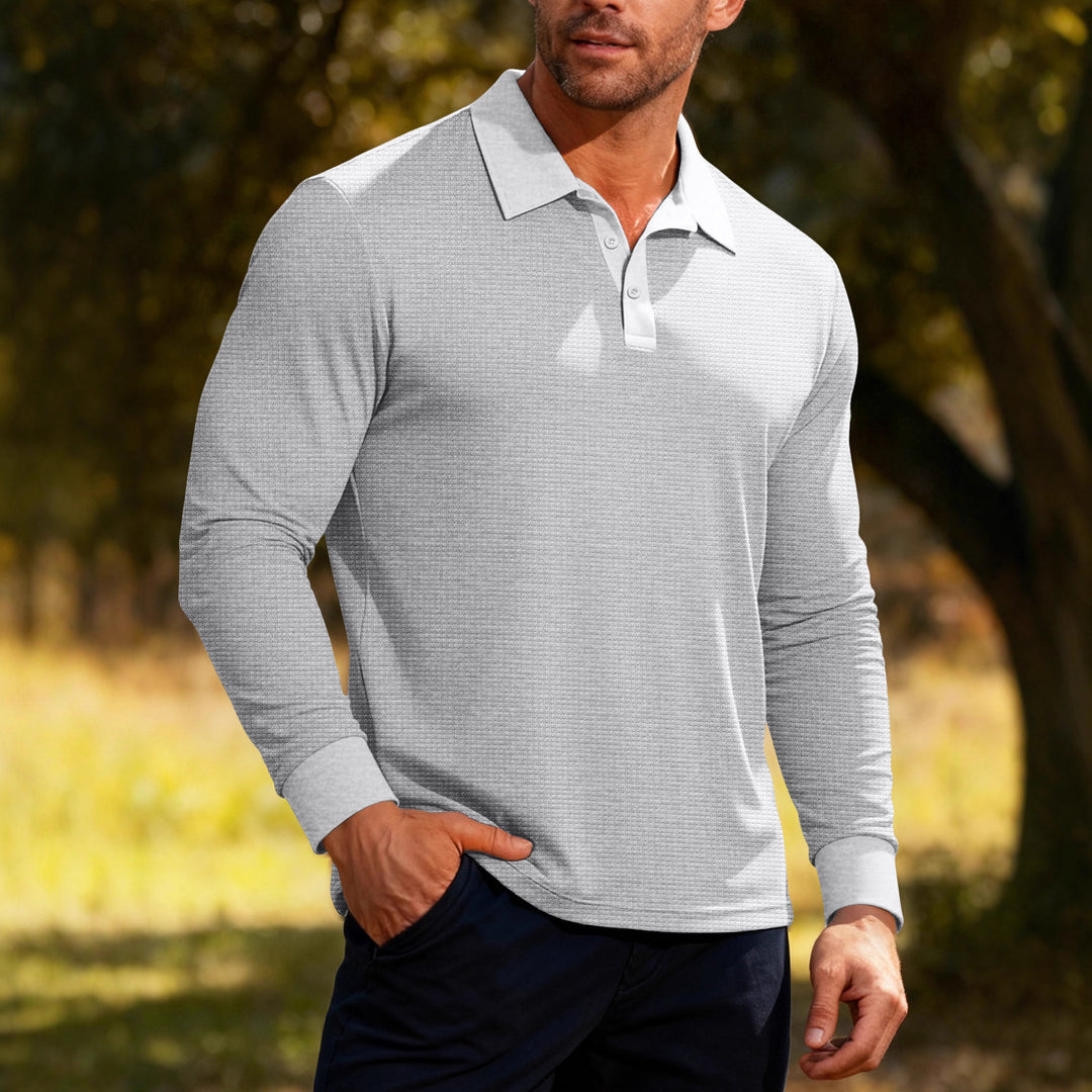Herren nan Langarm-Poloshirt aus Waffelstrick mit schmaler Passform verdeckter Knopfleiste und Hemdkragen EB