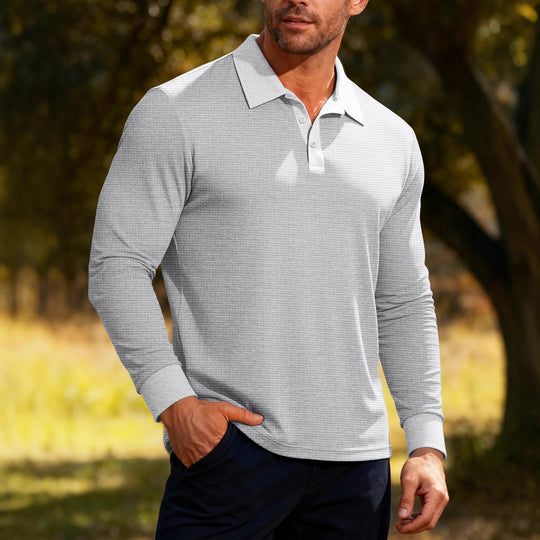 Herren nan Langarm-Poloshirt aus Waffelstrick mit schmaler Passform verdeckter Knopfleiste und Hemdkragen EB