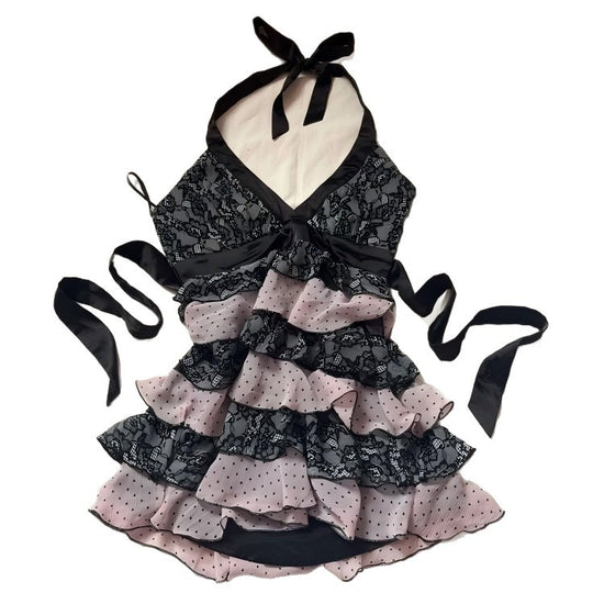 Damen Rüschen Kleid mit Spitzenoberteil EB