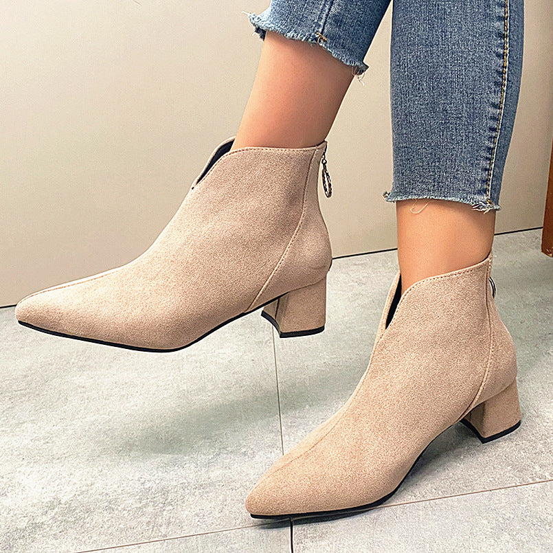 Damen nan spitze Ankleboots mit rückseitigem Zipperring und komfort-Blockabsatz EB