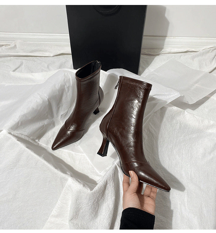 Damen Elegante High Heel Stiefeletten mit schmaler Silhouette und spitzem Design EB