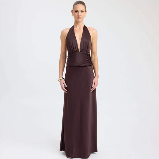 Damen Maxikleid mit tiefem V-Ausschnitt und raffinierter Drapierung EB